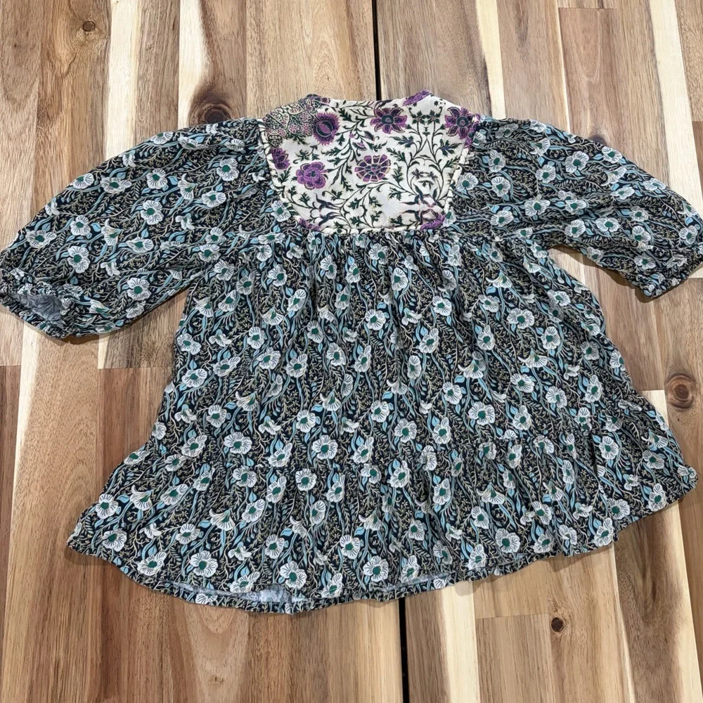 Zara Kids Floral Peasant Top Cream and Purple Floral-size 12-18 M - Picture 3 of 3